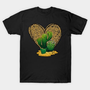 Heart leopard cactus vintage funny gift for woman T-Shirt